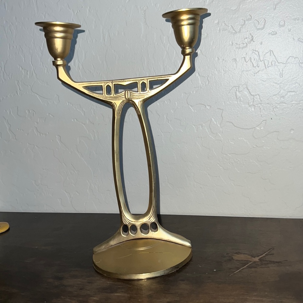 Art and Craft era Candelabra brass gold tone 11 1/2 tall